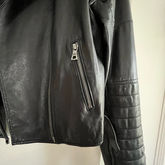 Alice + Olivia “Gamma" Embroidered Lambskin Leather Biker Jacket "Loving You" - Picture 8 of 14